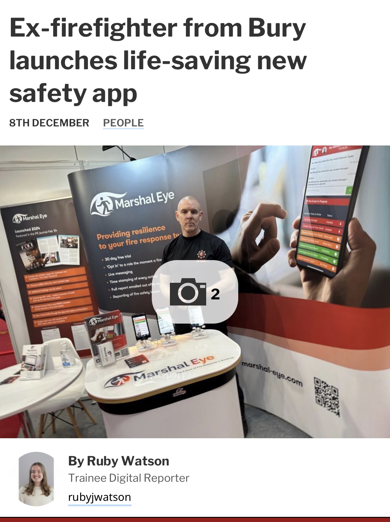 Steve Wilcock presenting the Marshal Eye safety app at a local press feature in Bury.